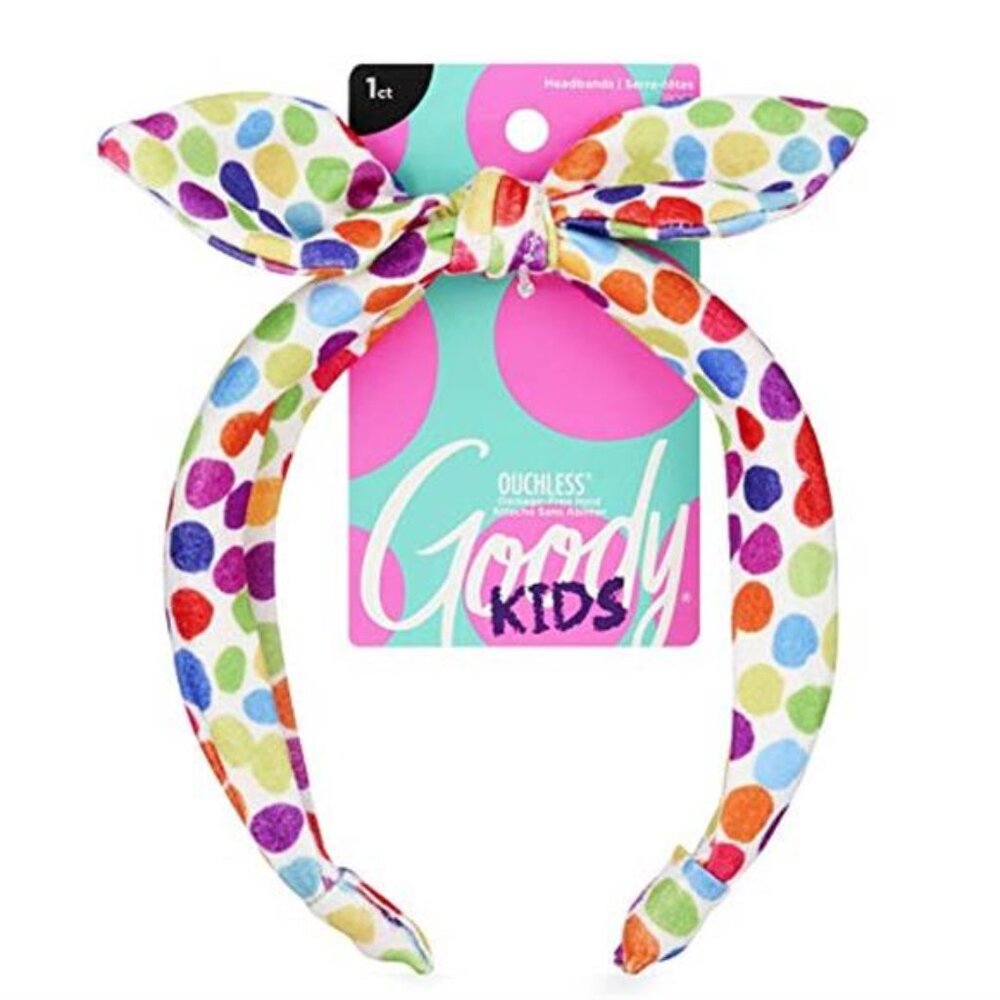 Kids Rainbow Polka Dot Headband Knotted Fabric Comfort Fit All Hair Types Girls
